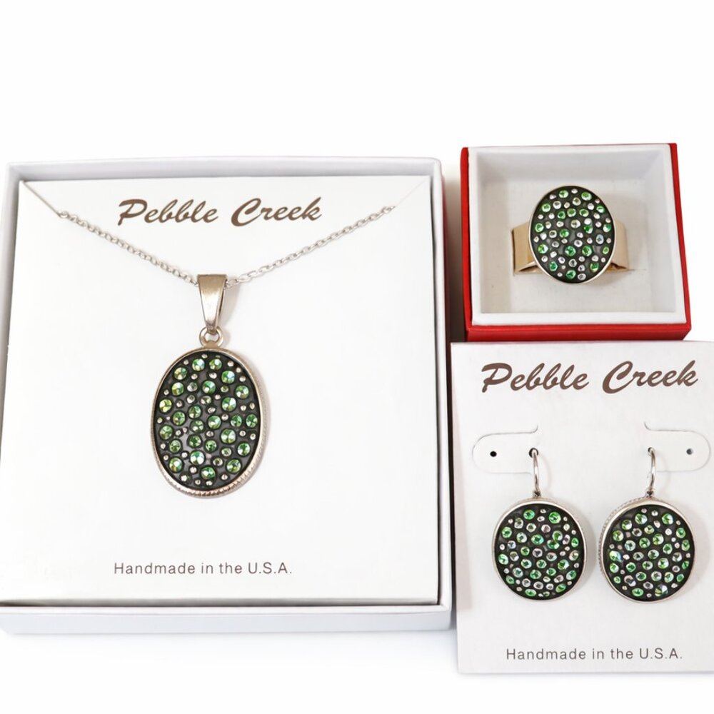 Handcrafted Swarovski Perido Crystal & Clay Oval Pendant Set